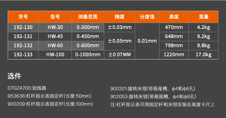 三豐帶表高度尺192-132參數(shù)